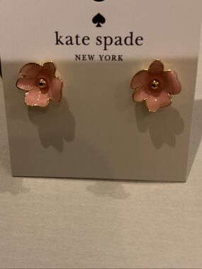 kate spade Golden Blossom Pansy Pink Enamel Stud Earrings